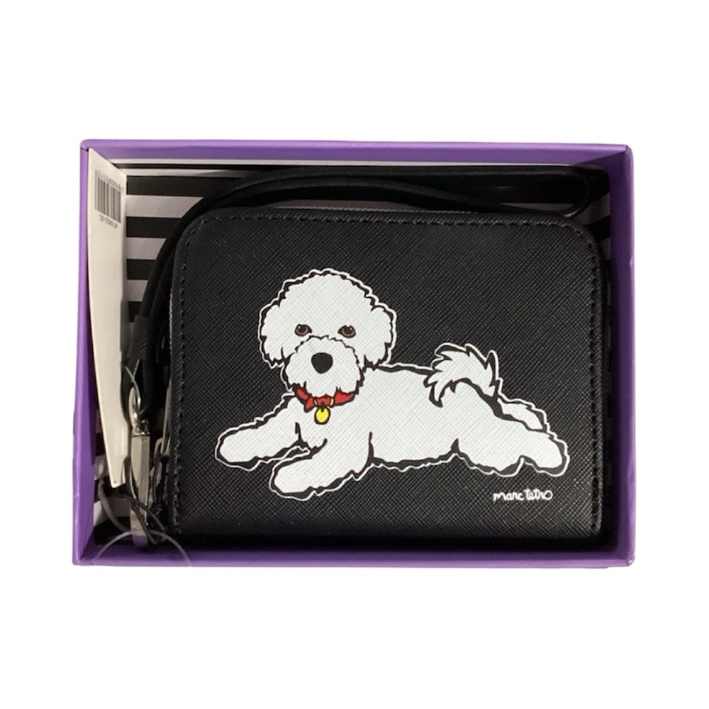 Marc Tetro Bichon Frise Black/ White Small Zip Around Wallet Wristlet NWT In Box
